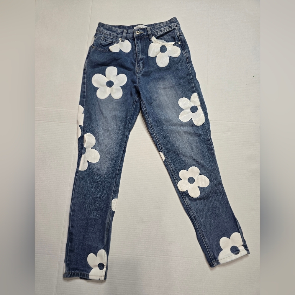 Angel Kiss Blue and White Floral Straight Leg Jeans